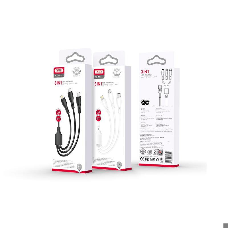 XO cable NB230 3w1 USB - Lightning + USB-C + microUSB 1,0m 2,4A white - Billede 2