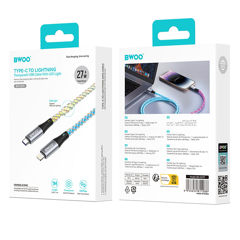 BWOO Cable USB-C - Lightning 1m 27W X279C-L - Billede 4