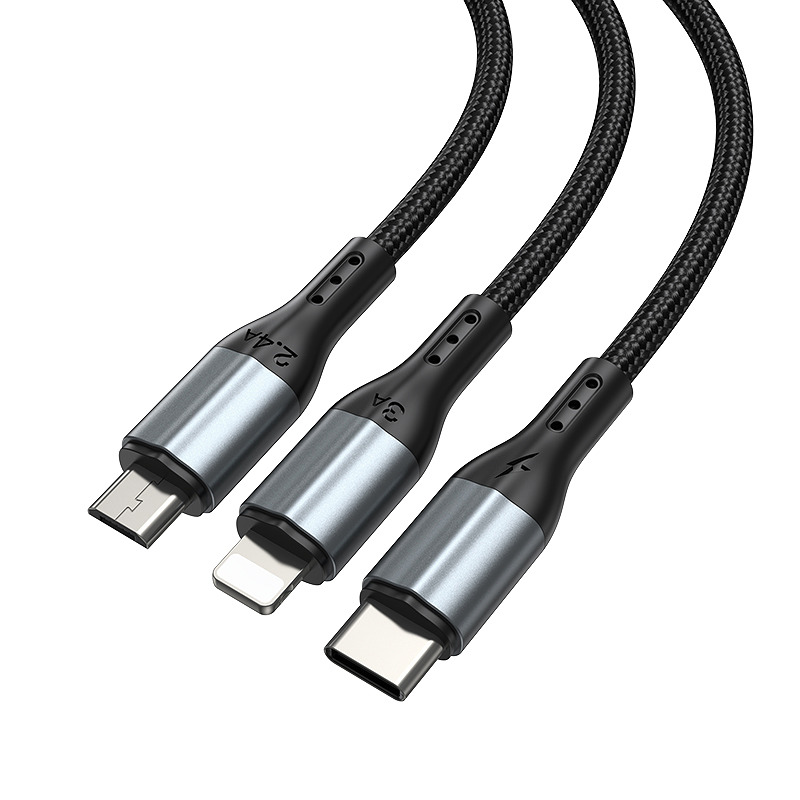BWOO 3-in-1 Cable USB - USB-C, Lightning, Micro USB 1m 3A X274 black - Billede 3