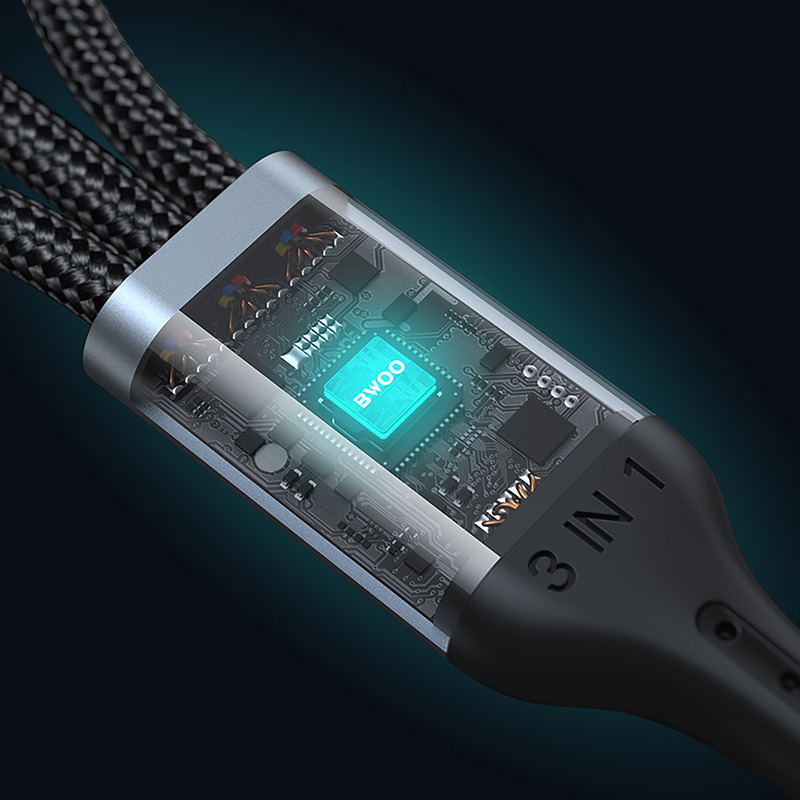 BWOO 3-in-1 Cable USB - USB-C, Lightning, Micro USB 1m 3A X274 black - Billede 4