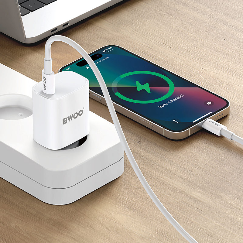BWOO CDA159 PD wall charger 20W 1x USB-C port + USB-C white - Billede 5