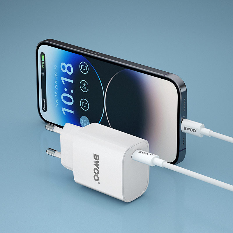 BWOO CDA159 PD wall charger 20W 1x USB-C port + Lightning white - Billede 5