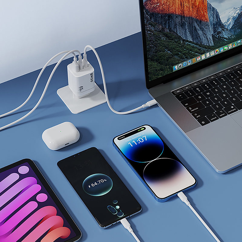 BWOO CDA147PD wall charger 65W 2x USB-C port + USB-A white - Billede 5