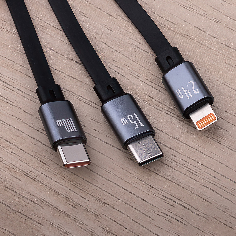 Forever 3in1 cable USB - Lightning + 2x USB-C 1,2 m 100W black - Billede 5