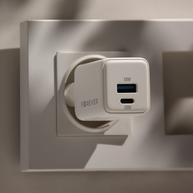 Forever TC-08-20AC GaN PD QC charger 1x USB-C 1x USB 20W white - Billede 3