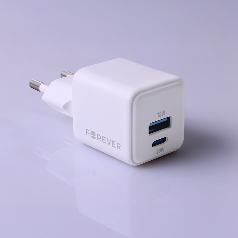 Forever TC-08-20AC GaN PD QC charger 1x USB-C 1x USB 20W white - Billede 4