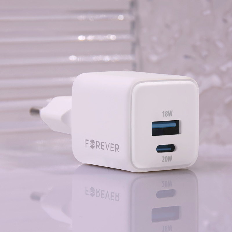 Forever TC-08-20AC GaN PD QC charger 1x USB-C 1x USB 20W white - Billede 5