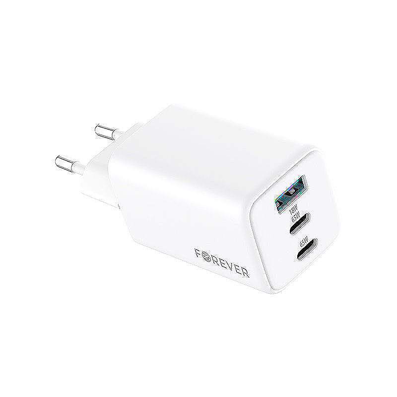 Forever TC-08-65ACC GaN PD QC charger 2x USB-C 1x USB 65W white