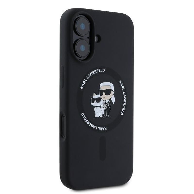 Karl Lagerfeld case for iPhone 16 6,1" KLHMP16SSCMKCRHK black hardcase Silicone KC Heads Ring MagSafe - Billede 2