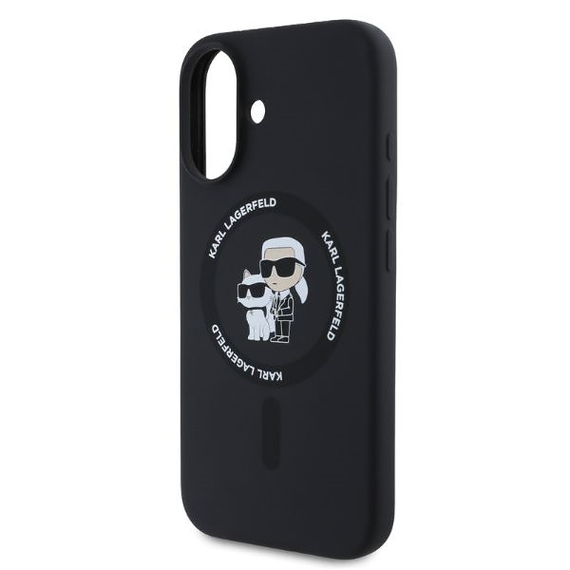 Karl Lagerfeld case for iPhone 16 6,1" KLHMP16SSCMKCRHK black hardcase Silicone KC Heads Ring MagSafe - Billede 3