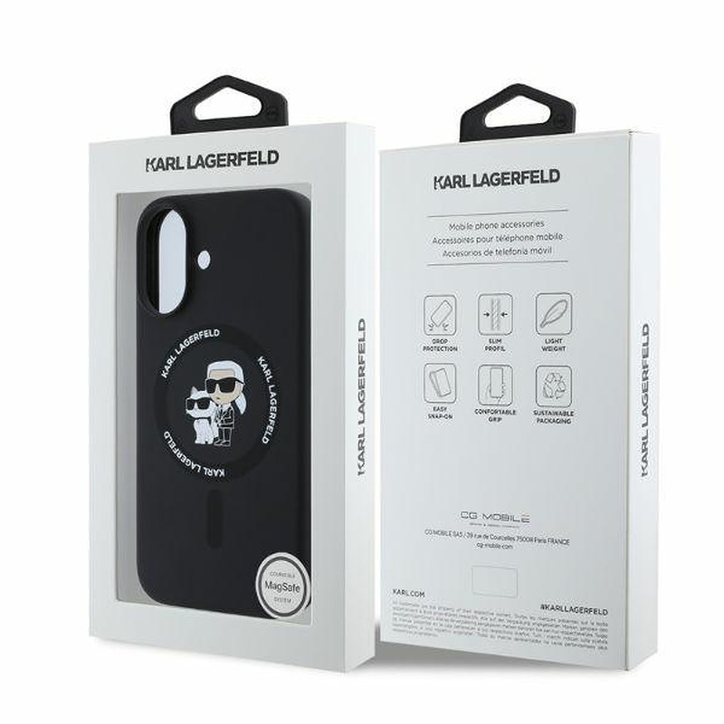 Karl Lagerfeld case for iPhone 16 6,1" KLHMP16SSCMKCRHK black hardcase Silicone KC Heads Ring MagSafe - Billede 4