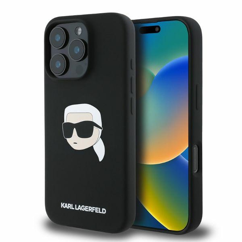 Karl Lagerfeld case for iPhone 16 Pro Max 6,9" KLHMP16XSKHPPLK black hardcase Silicone KL Head Print MagSafe