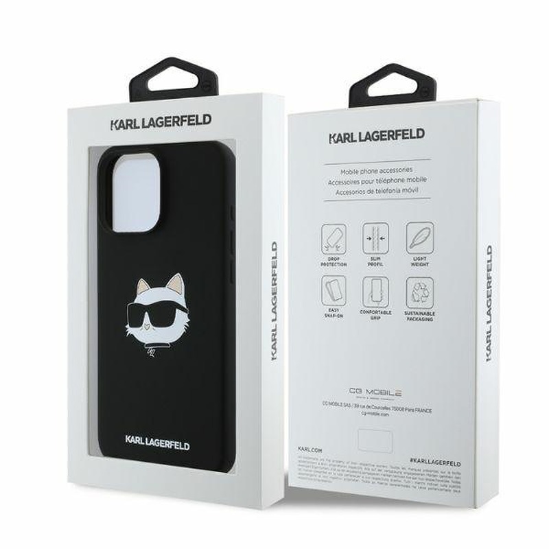 Karl Lagerfeld case for iPhone 16 Pro 6,3" KLHMP16LSCHPPLK black hardcase Silicone Choupette Head Print MagSafe - Billede 4