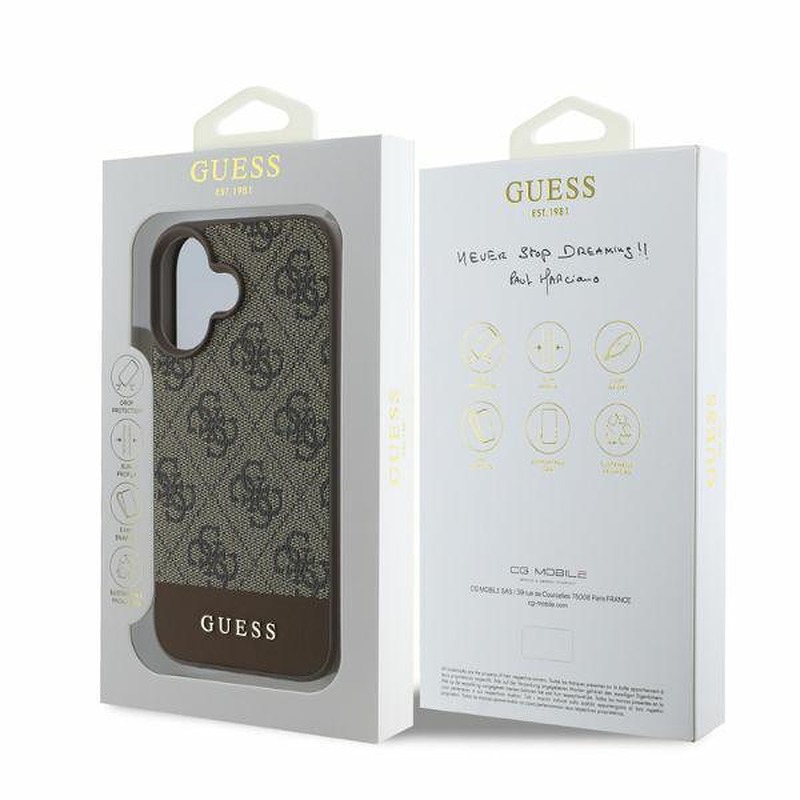 Guess case for iPhone 16 6,1" GUHCP16SG4GLBR brown hardcase 4G Bottom Stripe - Billede 5