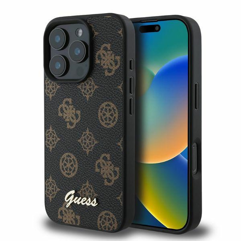 Guess case for iPhone 16 Pro 6,3" GUHMP16LPGPYSK black hardcase Peony Script MagSafe