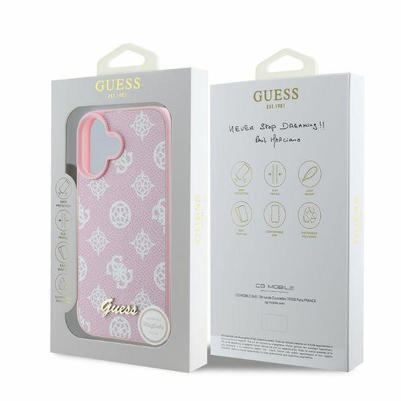 Guess case for iPhone 16 6,1" GUHMP16SPGPYSP pink hardcase Peony Script MagSafe - Billede 5