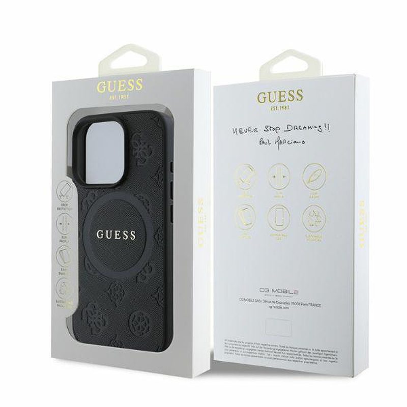 Guess case for iPhone 16 Pro 6,3" GUHMP16LPSAPSMEK black hardcase Saffiano Peony Classic Logo MagSafe - Billede 3