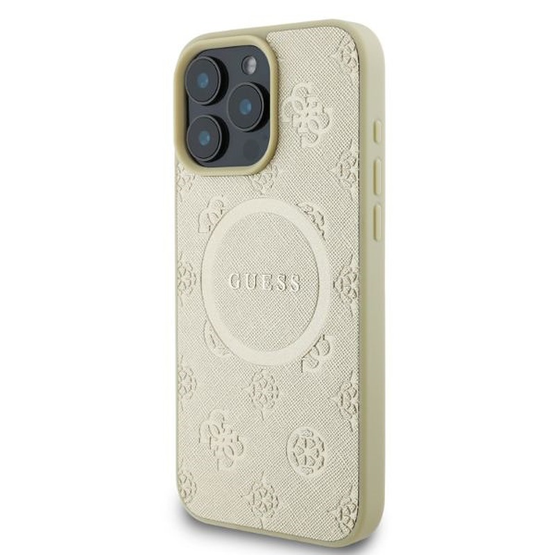 Guess case for iPhone 16 Pro Max 6,9" GUHMP16XPSAPSMED gold hardcase Saffiano Peony Classic Logo MagSafe - Billede 2