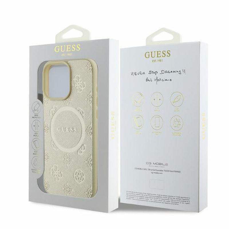 Guess case for iPhone 16 Pro Max 6,9" GUHMP16XPSAPSMED gold hardcase Saffiano Peony Classic Logo MagSafe - Billede 3