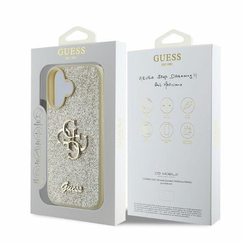 Guess case for iPhone 16 6,1" GUHCP16SHG4SGD gold hardcase Fixed Glitter Big 4G - Billede 4