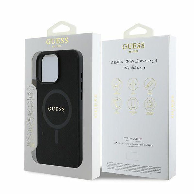 Guess case for iPhone 16 Pro 6,3" GUHMP16LPSAHMCK black hardcase Saffiano Classic Logo MagSafe - Billede 4