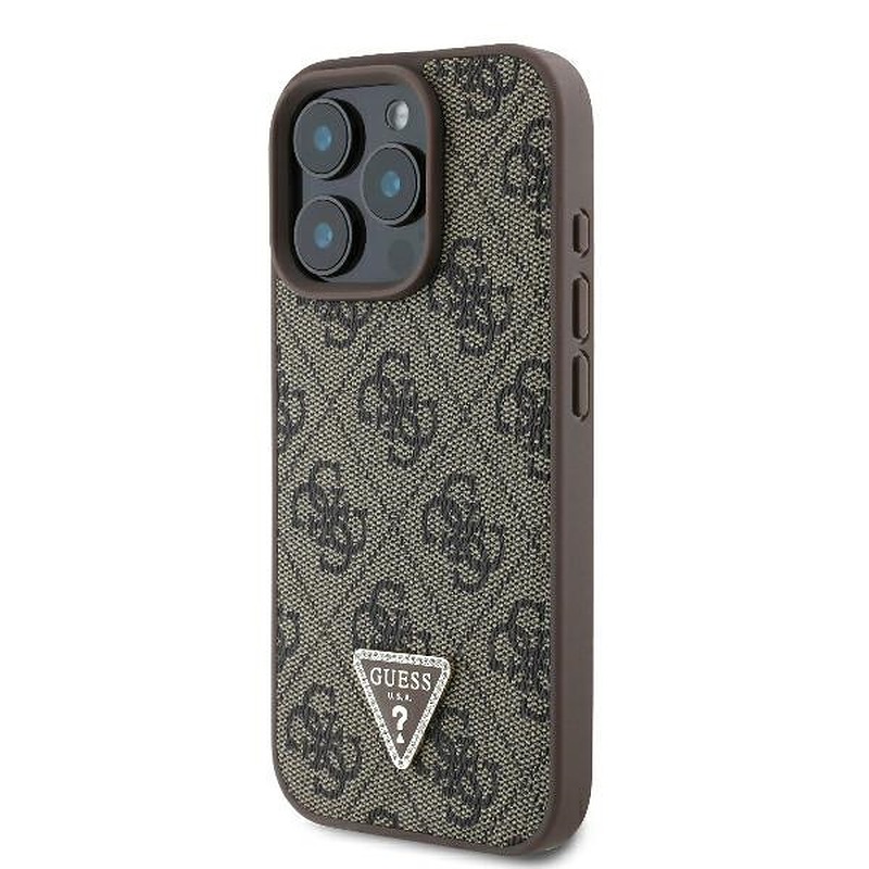 Guess case for iPhone 16 Pro Max 6,9" GUHCP16XP4TDPW Leather 4G Triangle Strass brown MagSafe - Billede 2