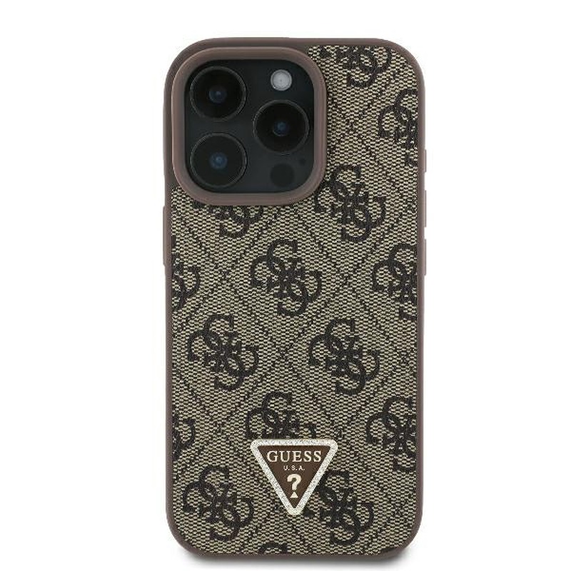 Guess case for iPhone 16 Pro Max 6,9" GUHCP16XP4TDPW Leather 4G Triangle Strass brown MagSafe - Billede 3