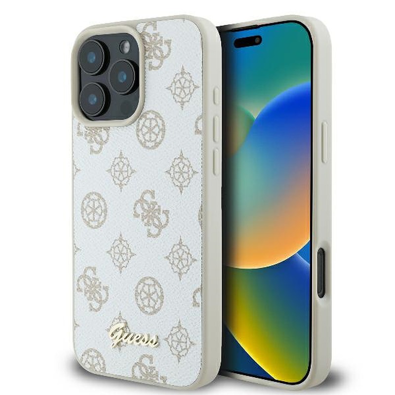 Guess case for iPhone 16 Pro Max 6,9" GUHMP16XPGPYSH Peony Script Logo white MagSafe