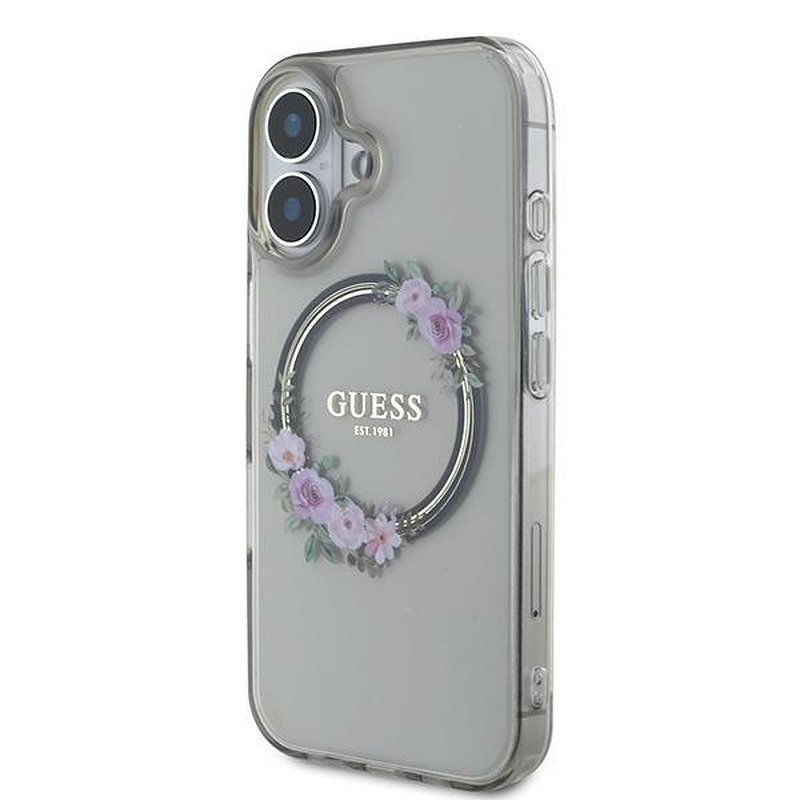 Guess case for iPhone 16 6,1" GUHMP16SHFWFCK IML Flowers Wreath black MagSafe - Billede 2