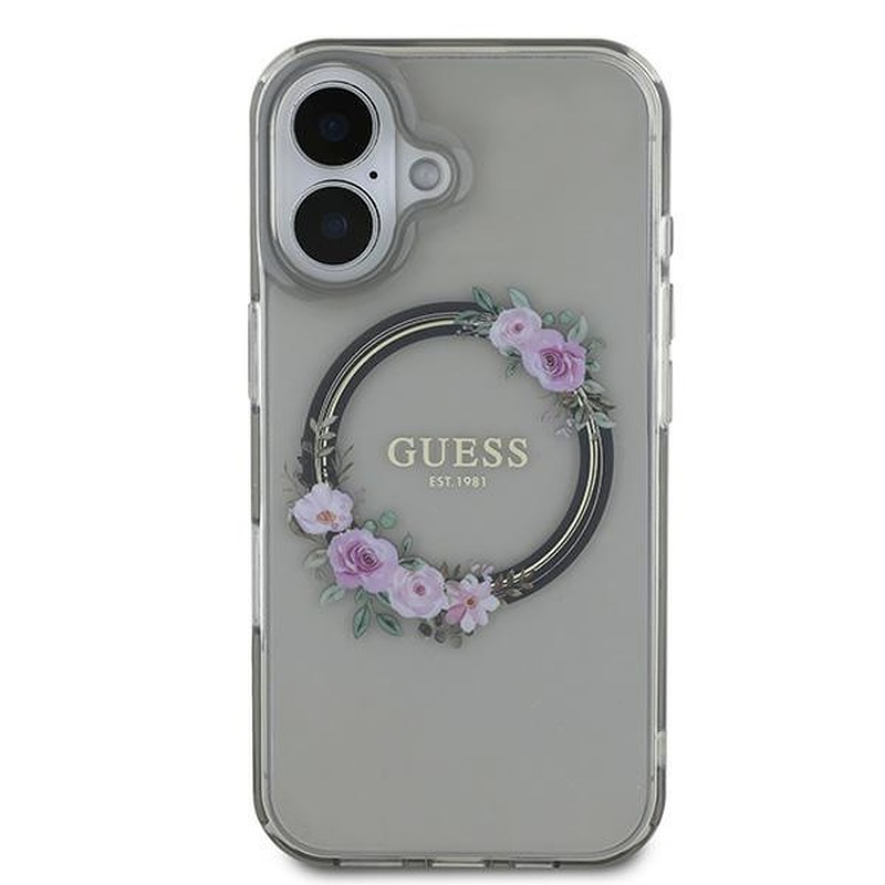 Guess case for iPhone 16 6,1" GUHMP16SHFWFCK IML Flowers Wreath black MagSafe - Billede 3
