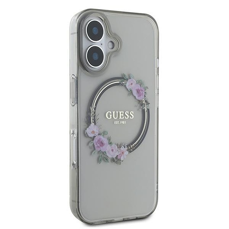 Guess case for iPhone 16 6,1" GUHMP16SHFWFCK IML Flowers Wreath black MagSafe - Billede 4