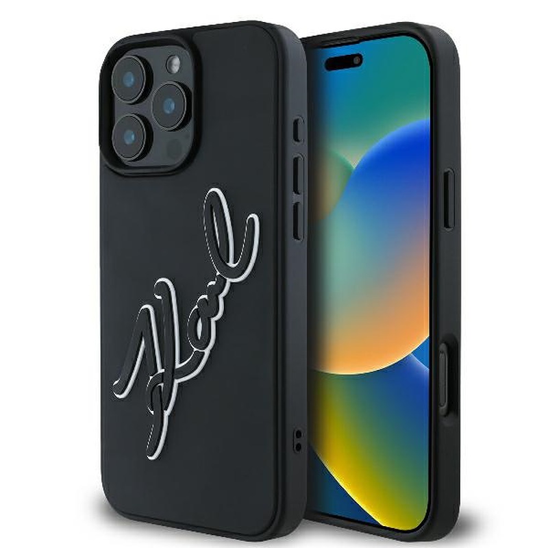 Karl Lagerfeld case for iPhone 16 Pro 6,3" KLHCP16L3DRKSDLK black Hard 3D Rubber Bicolor Signature