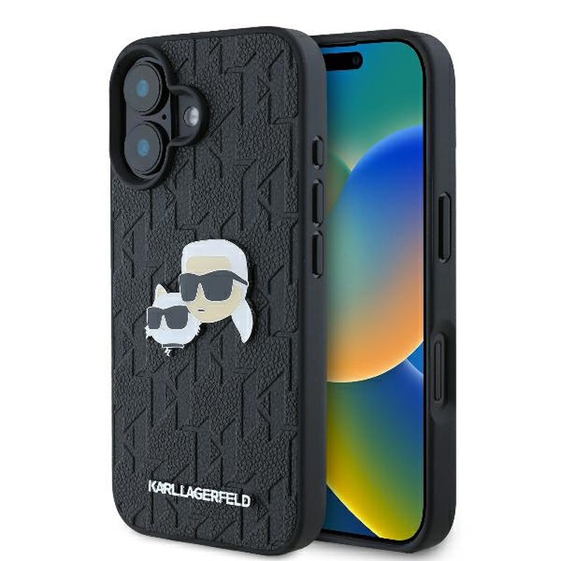 Karl Lagerfeld case for iPhone 16 6,1" KLHCP16SPGKLKCPK black Hard Monogram Karl&Choupette Head Pin