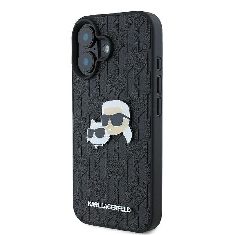 Karl Lagerfeld case for iPhone 16 6,1" KLHCP16SPGKLKCPK black Hard Monogram Karl&Choupette Head Pin - Billede 2