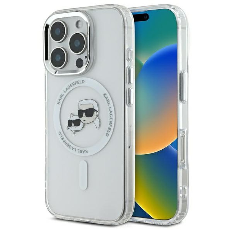 Karl Lagerfeld case for iPhone 16 Pro 6,3" KLHMP16LHLSKCH white Hard IML Metal Karl&Choupette Head MagSafe