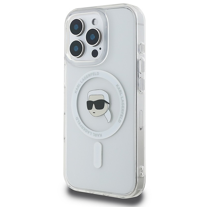 Karl Lagerfeld case for iPhone 16 Pro 6,3" KLHMP16LHLSKIH white Hard IML Metal Karl Head MagSafe - Billede 2
