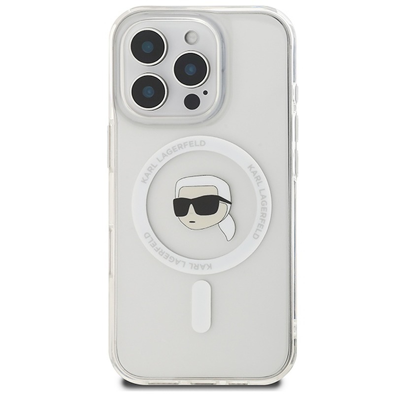Karl Lagerfeld case for iPhone 16 Pro 6,3" KLHMP16LHLSKIH white Hard IML Metal Karl Head MagSafe - Billede 3