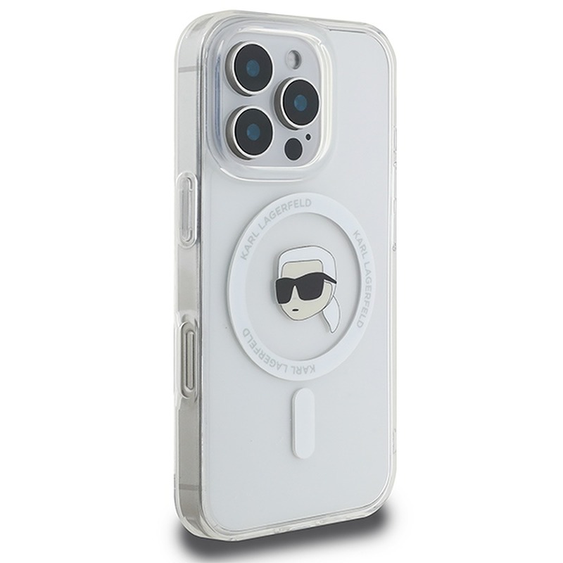 Karl Lagerfeld case for iPhone 16 Pro 6,3" KLHMP16LHLSKIH white Hard IML Metal Karl Head MagSafe - Billede 4