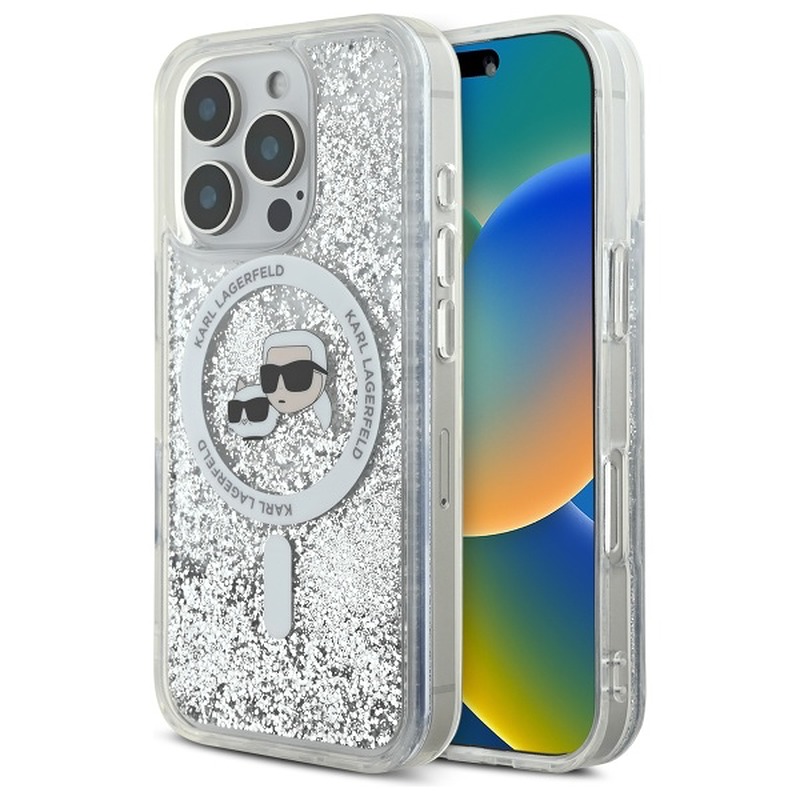 Karl Lagerfeld case for iPhone 16 Pro 6,3" KLHMP16LLGKCSGH transparent Hard Liquid Glitter Karl&Choupette Head MagSafe