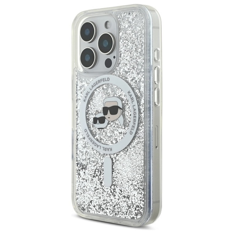 Karl Lagerfeld case for iPhone 16 Pro 6,3" KLHMP16LLGKCSGH transparent Hard Liquid Glitter Karl&Choupette Head MagSafe - Billede 2
