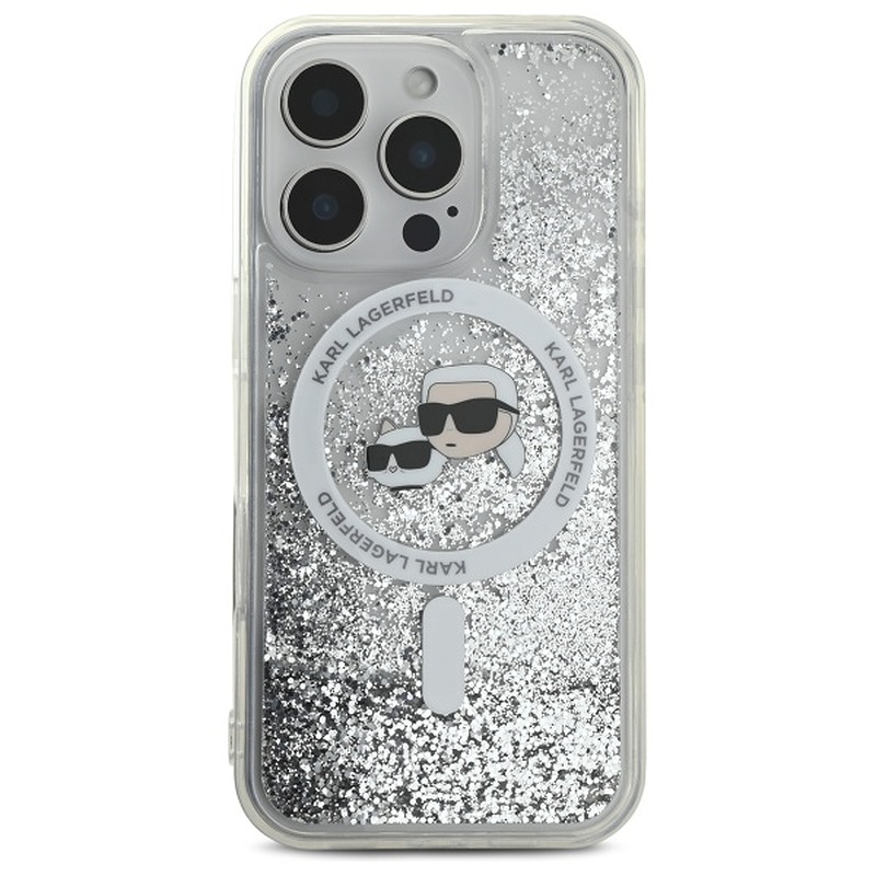 Karl Lagerfeld case for iPhone 16 Pro 6,3" KLHMP16LLGKCSGH transparent Hard Liquid Glitter Karl&Choupette Head MagSafe - Billede 3