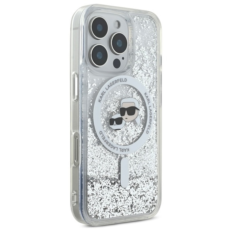 Karl Lagerfeld case for iPhone 16 Pro 6,3" KLHMP16LLGKCSGH transparent Hard Liquid Glitter Karl&Choupette Head MagSafe - Billede 4