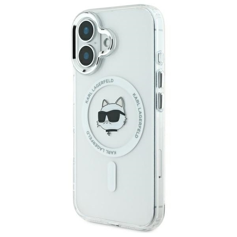 Karl Lagerfeld case for iPhone 16 6,1" KLHMP16SHLSCHH white Hard IML Metal Choupette Head MagSafe - Billede 2