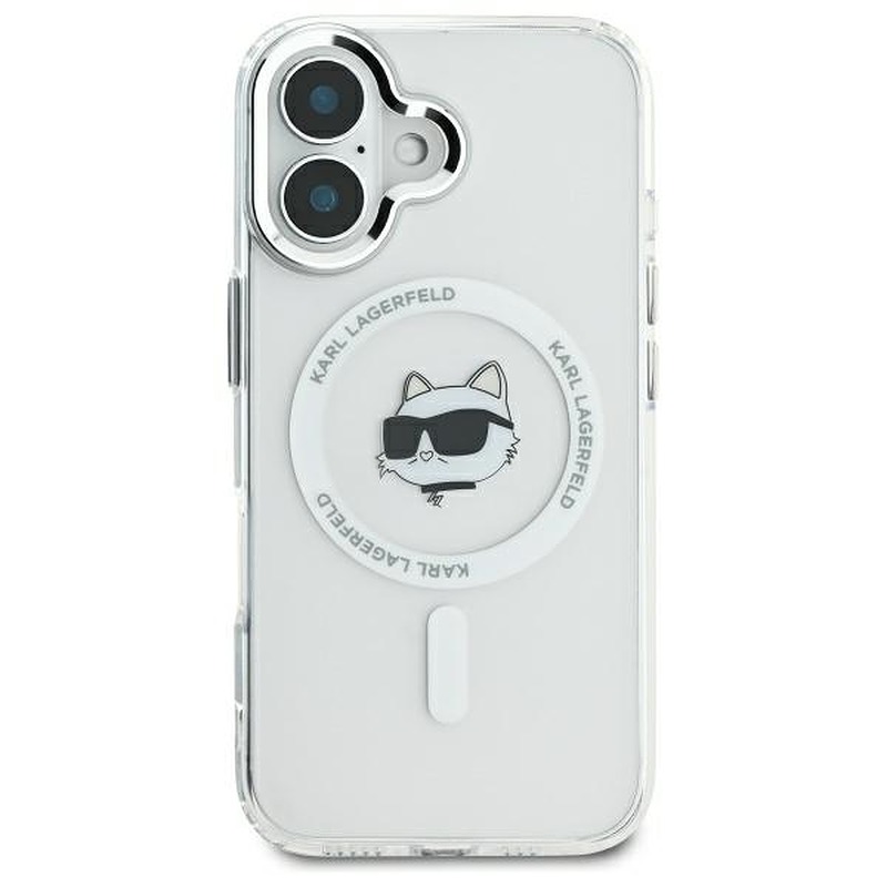 Karl Lagerfeld case for iPhone 16 6,1" KLHMP16SHLSCHH white Hard IML Metal Choupette Head MagSafe - Billede 3