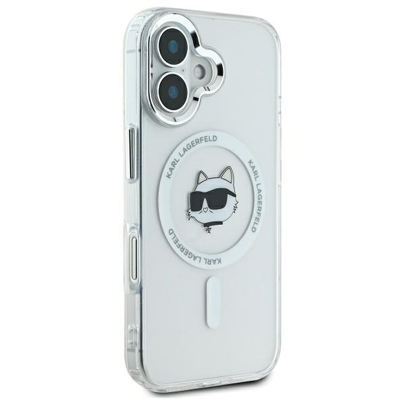 Karl Lagerfeld case for iPhone 16 6,1" KLHMP16SHLSCHH white Hard IML Metal Choupette Head MagSafe - Billede 4