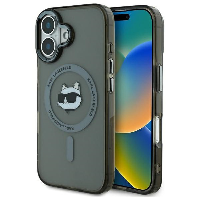Karl Lagerfeld case for iPhone 16 6,1" KLHMP16SHLSCHK black Hard IML Metal Choupette Head MagSafe