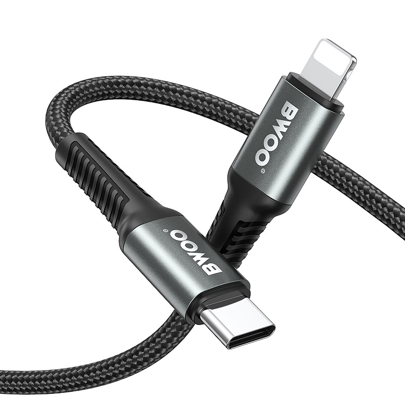 BWOO Braided Cable USB-C - Lightning 2m 30W black - Billede 2