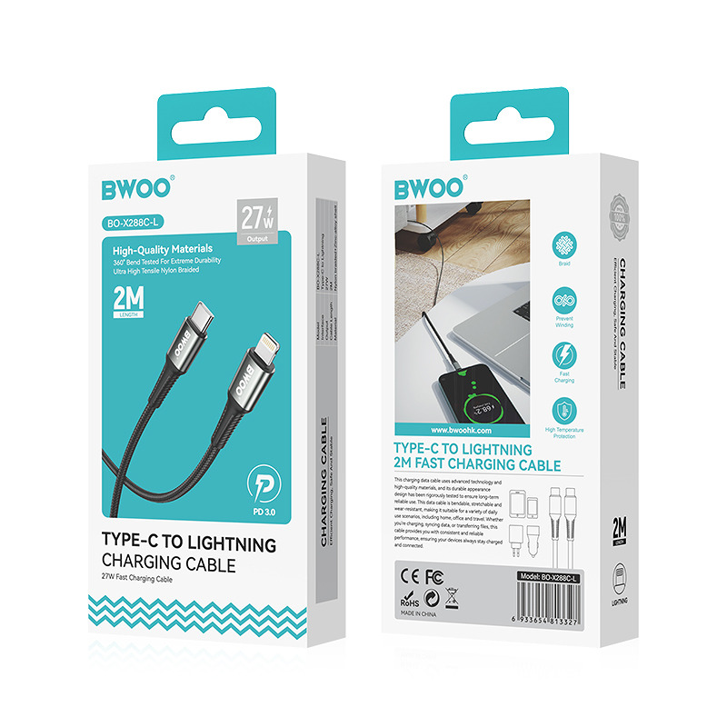 BWOO Braided Cable USB-C - Lightning 3m 30W black - Billede 4