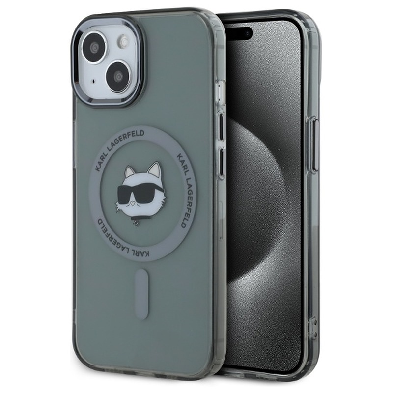 Karl Lagerfeld HC MagSafe IML Metal Choupette Head case for iPhone 15 6,1" black