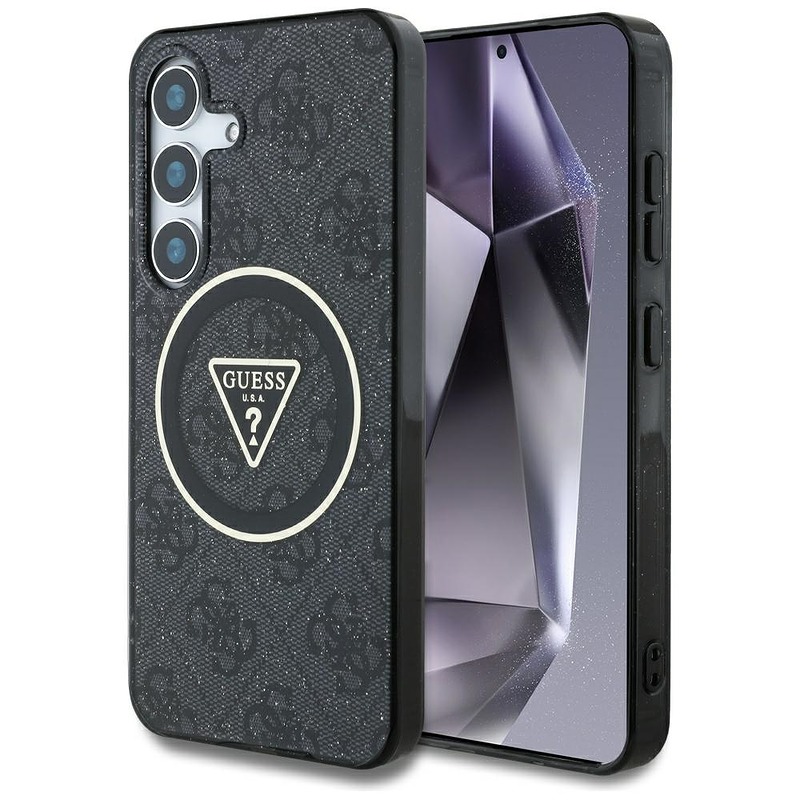 Guess HC Magnetic IML Metal Glitter 4G Circle Triangle case for Samsung Galaxy S25 black